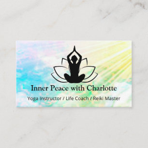 Tarjeta De Visita Yoga Lotus Instructor Reiki Life Coach Watercolor