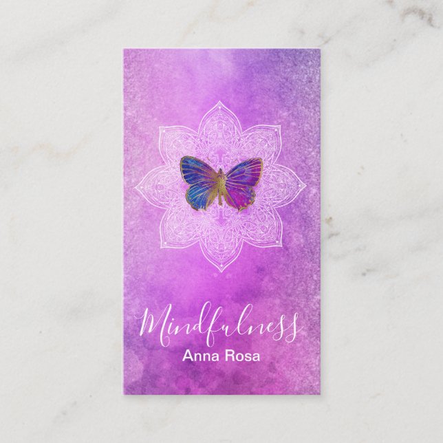 Tarjeta De Visita ** Yoga Meditación Mentitud Mandala Mariposa (Anverso)