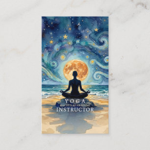 Tarjeta De Visita Yoga Meditación Noche Estrellada Cielo Luna Playa 