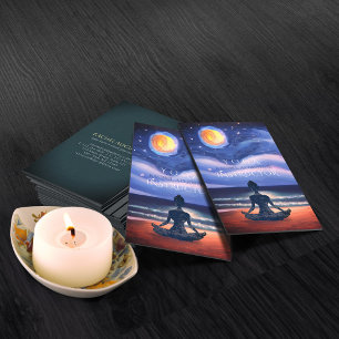 Tarjeta De Visita Yoga Meditación Pacífico Luna Cielo Océano Playa