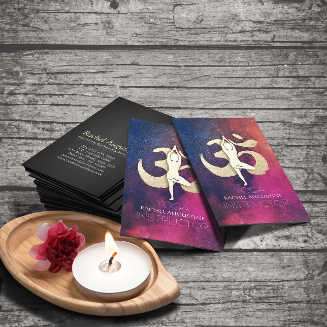 Tarjeta De Visita Yoga Meditación Pose Oro Simbol OM Galaxia Nebulos (Subido por el creador)