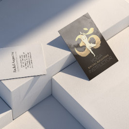 Tarjeta De Visita Yoga Meditación Pose Simbol OM Moderno Negro & Oro