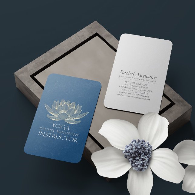 Tarjeta De Visita YOGA Meditación Reiki Instructor Blue & Gold Lotus (Subido por el creador)
