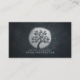 Tarjeta De Visita Yoga Meditation Reiki Instructor Black Silver Tree