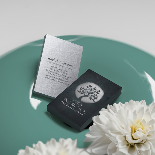 Tarjeta De Visita Yoga Meditation Reiki Instructor Black Silver Tree (Subido por el creador)