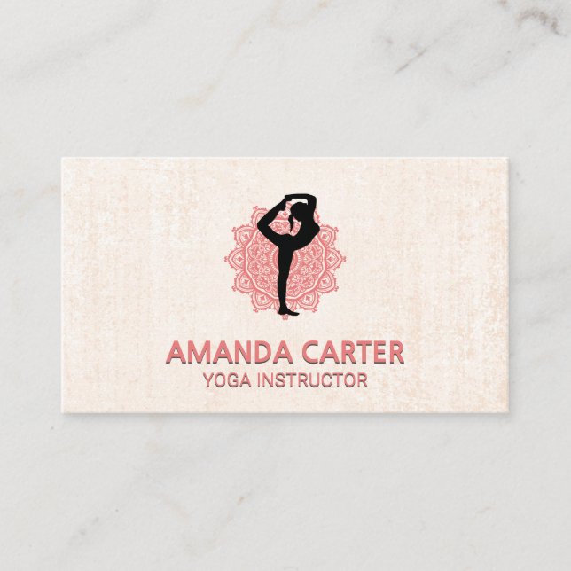 Tarjeta De Visita Yoga Pose | Logo del patrón de Mandala (Anverso)