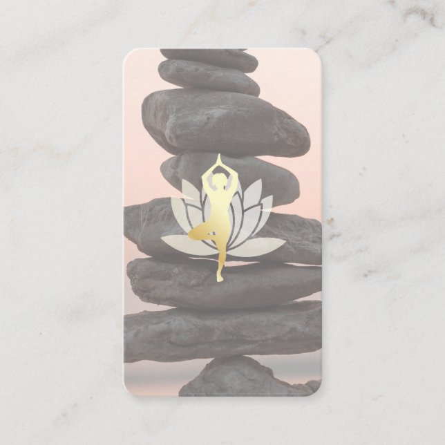 Tarjeta De Visita Yoga Pose | Lotus | Piedras apiladas (Anverso)