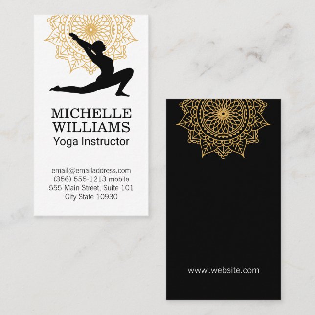 Tarjeta De Visita Yoga Pose | Patrón de Mandala (Anverso / Reverso)