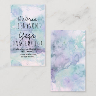 Tarjeta De Visita Yoga púrpura de la acuarela de la turquesa de la