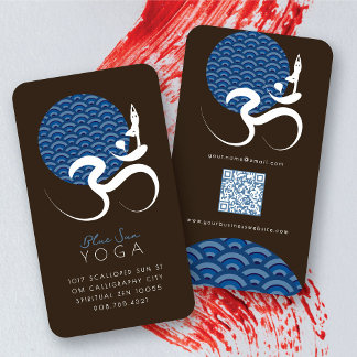 Tarjeta De Visita Yoga Sol Azul Asiático Caligrafía Zen Moderna Om A