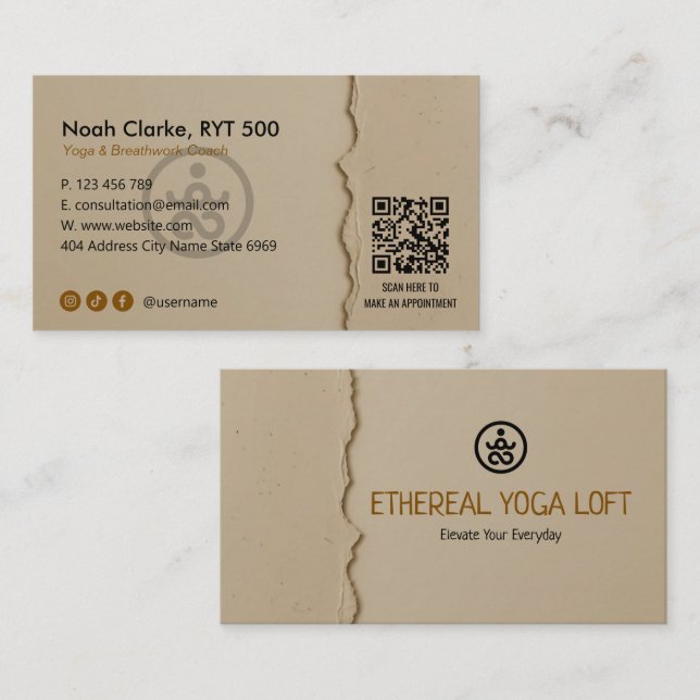 Tarjeta De Visita Yoga Studio Business | Brown Paper (Anverso / Reverso)