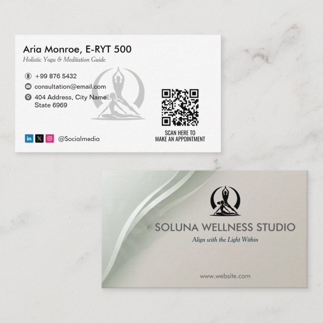 Tarjeta De Visita Yoga Studio Business | Modern Gray Barcode (Anverso / Reverso)