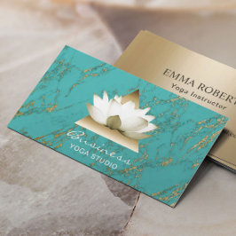 Tarjeta De Visita Yoga Studio Gold Lotus moderno turquesa y oro