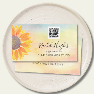 Tarjeta De Visita Yoga Studio Instructor Código QR Girasol