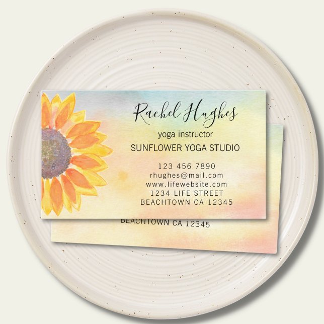 Tarjeta De Visita Yoga Studio Instructor Sunflower (Subido por el creador)
