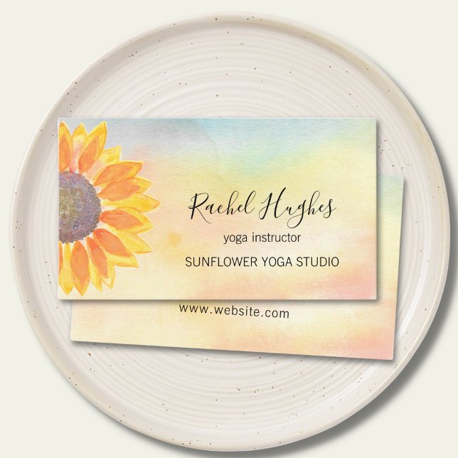 Tarjeta De Visita Yoga Studio Instructor Sunflower Watercolor (Subido por el creador)