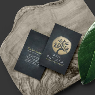 Tarjeta De Visita Yoga Studio Meditation Instructor Black Gold Tree