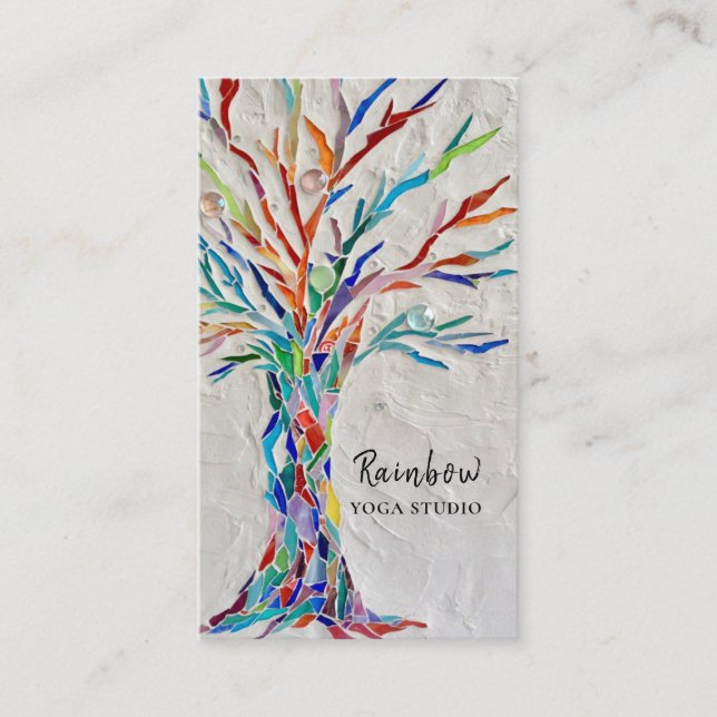 Tarjeta De Visita Yoga Studio Rainbow Tree Business Card (Anverso)