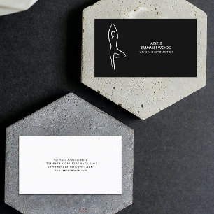 Tarjeta De Visita Yoga Vrksasana Arte de Línea Símbolo en Negro