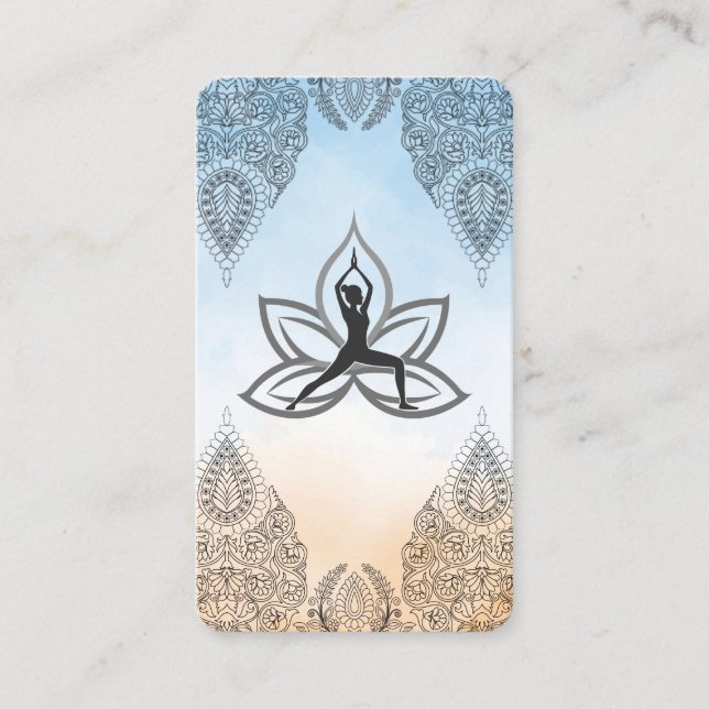 Tarjeta De Visita Yoga Warrior Pose | Mandala Pattern (Anverso)
