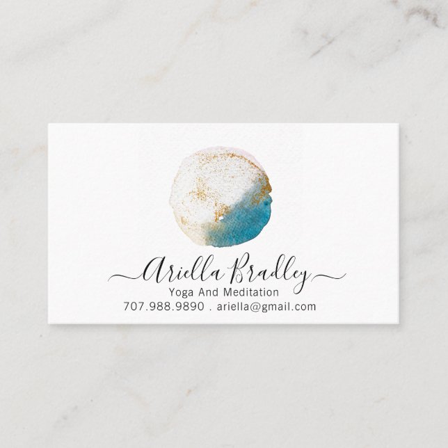 Tarjeta De Visita Yoga Y Meditación | Acuarela Y Purpurina (Anverso)