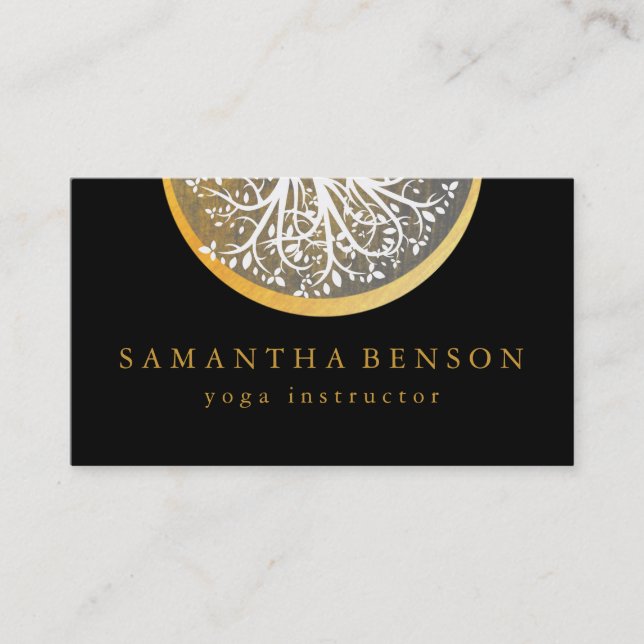 Tarjeta De Visita Yoga y meditación elegantes del árbol de la (Anverso)