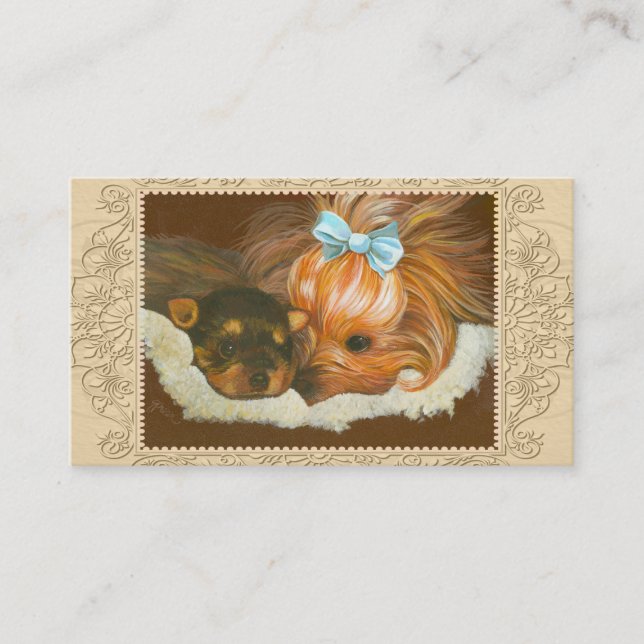 Tarjeta De Visita Yorkie mamá y cachorro (Anverso)