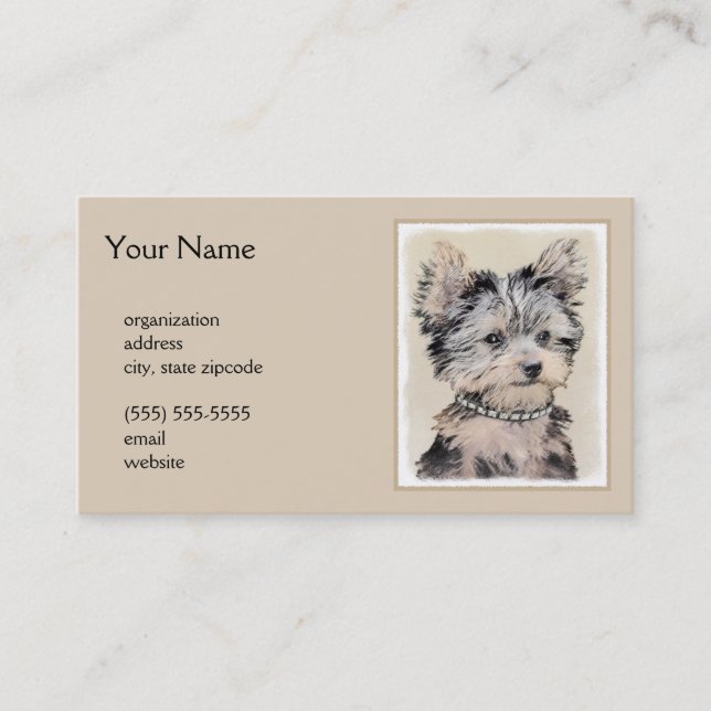Tarjeta De Visita Yorkshire Terrier Puppy Pintando Arte Original De  (Anverso)