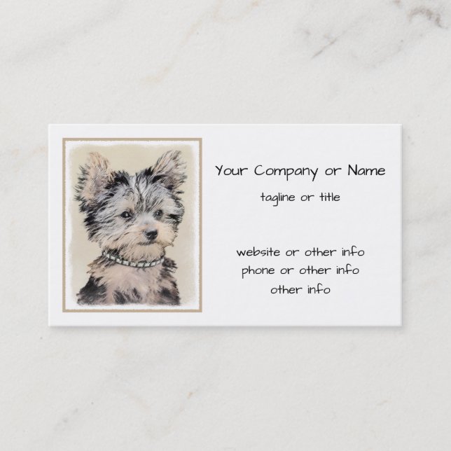 Tarjeta De Visita Yorkshire Terrier Puppy Pintando Arte Original De  (Anverso)