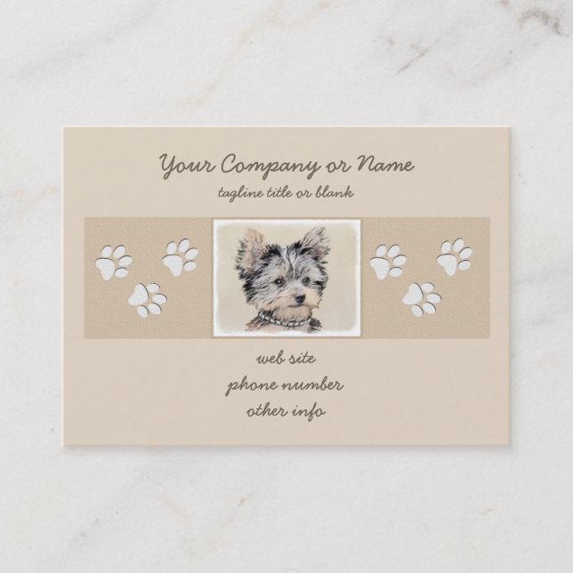 Tarjeta De Visita Yorkshire Terrier Puppy Pintando Arte Original De  (Anverso)