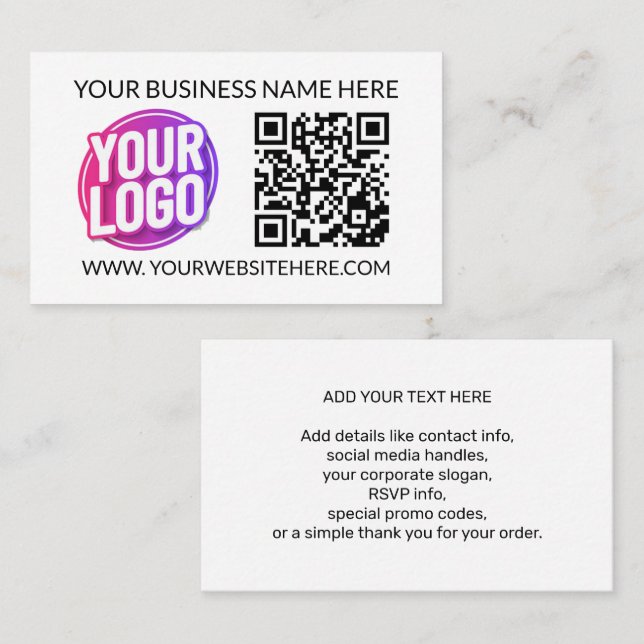Tarjeta De Visita Your Business Company Team Logo & QR Code and Text (Anverso / Reverso)