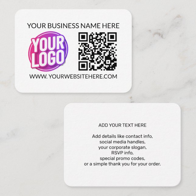 Tarjeta De Visita Your Business Company Team Logo & QR Code & Text (Anverso / Reverso)