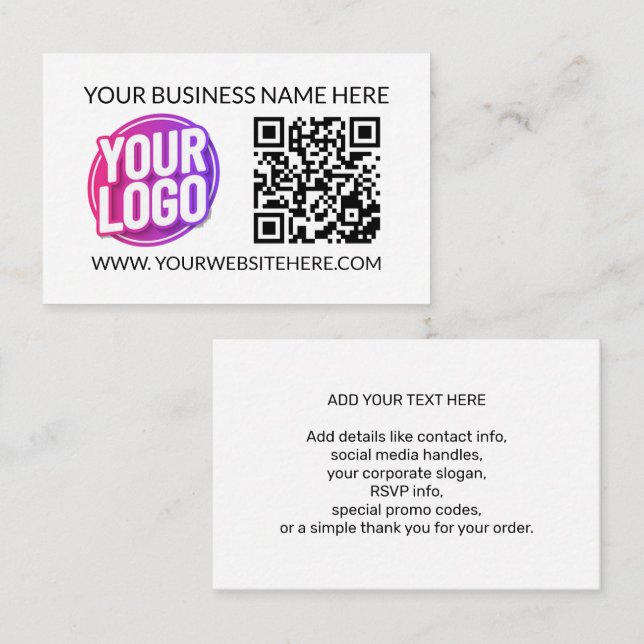 Tarjeta De Visita Your Business Company Team Logo & QR Code & Text (Anverso / Reverso)