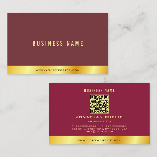 Tarjeta De Visita Your Custom Text Elegant Gold Professional Luxe (Anverso / Reverso)