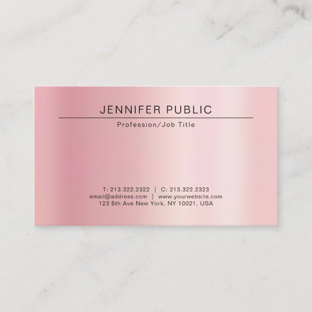 Tarjeta De Visita Your Custom Text Modern Chic Template Rose Gold (Anverso)