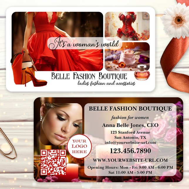 Tarjeta De Visita Your Design Women's Fashion Retail (Women's fashion beauty or boutique business card featuring a collage of your own custom photos)