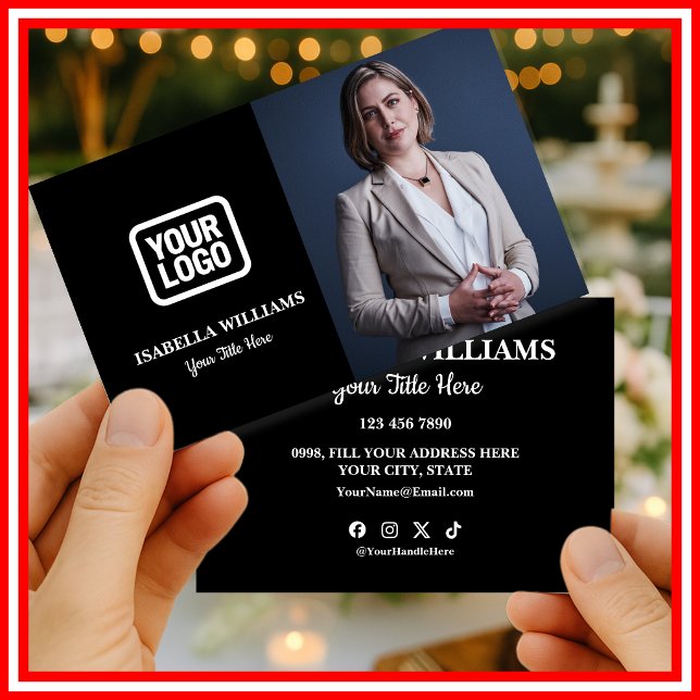 Tarjeta De Visita Your Logo Here Simple Modern Black Photo (Subido por el creador)