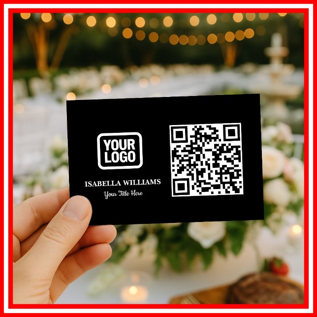 Tarjeta De Visita Your Logo Here Simple Modern Minimal Black QR Code (Subido por el creador)
