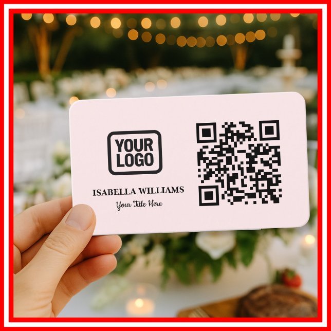 Tarjeta De Visita Your Logo Here Simple Modern Minimal Pink QR Code (Subido por el creador)