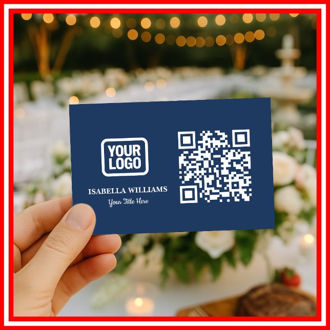 Tarjeta De Visita Your Logo Here Simple Modern Navy Blue QR Code (Subido por el creador)