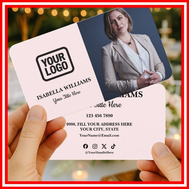 Tarjeta De Visita Your Logo Here Simple Modern Pink Photo (Subido por el creador)