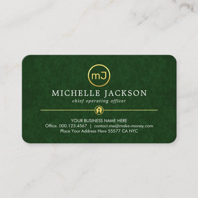 Tarjeta De Visita Your Monogram On Luxurious Green Grunge (Anverso)