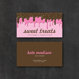 Tarjeta De Visita Yummy Pastel Rosa Picando las gotas de helado