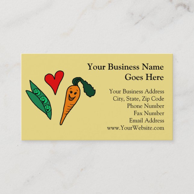 Tarjeta De Visita Zanahorias de amor, diseño verde y Naranja (Anverso)