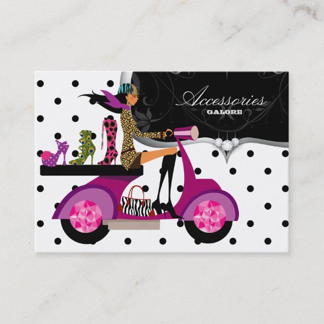 Tarjeta De Visita Zapatos Chica Scooter Puntos de moda (Anverso)