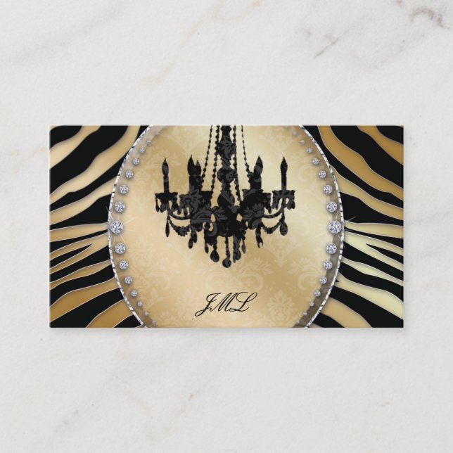 Tarjeta De Visita Zebra Chandelier Jewelry Black Gold (Anverso)