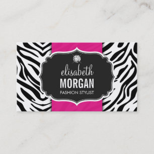 Tarjeta De Visita Zebra elegante de moda Imprimir Diamante Giro rosa