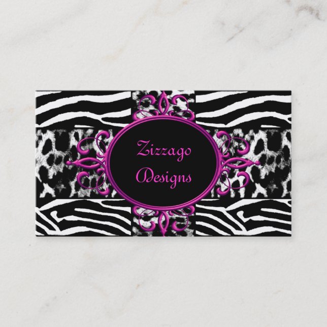 Tarjeta De Visita Zebra Hot Pink Black Leopardo Zebra Stripe (Anverso)