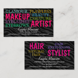 Tarjeta De Visita Zebra Stripes Makeup Artista y Hair Stylist