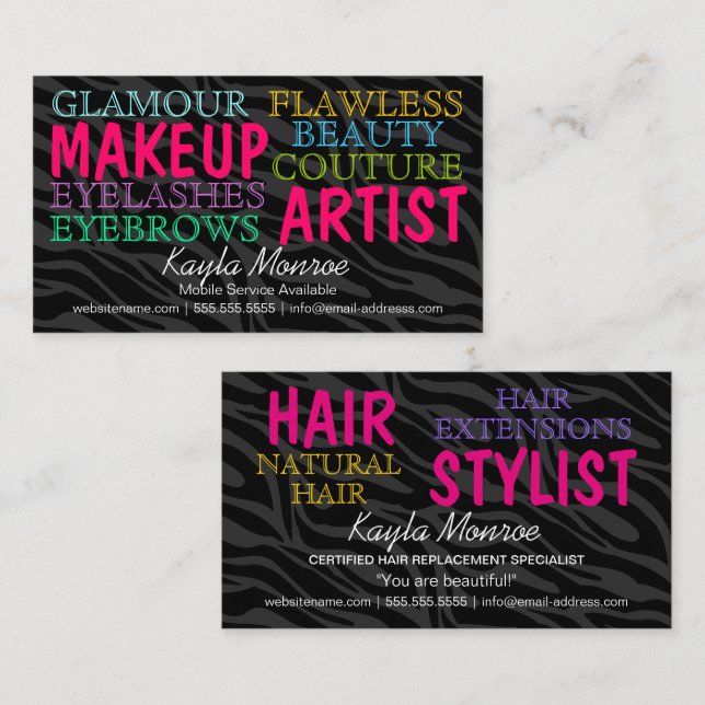 Tarjeta De Visita Zebra Stripes Makeup Artista y Hair Stylist (Anverso / Reverso)